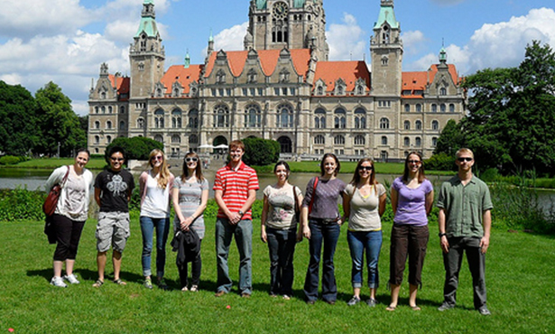 Students pose in Germany.