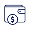 blue icon of wallet and dollar sign