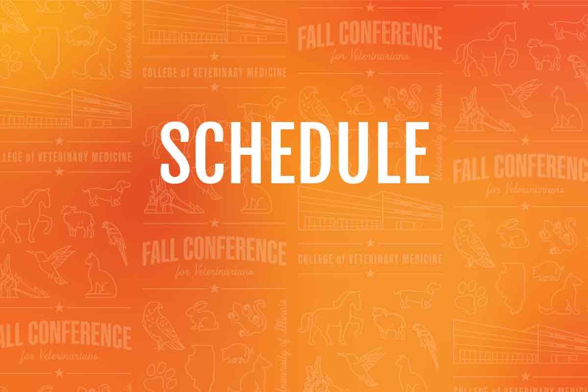 Schedule printed over an orange gradient background with veterinary icons.