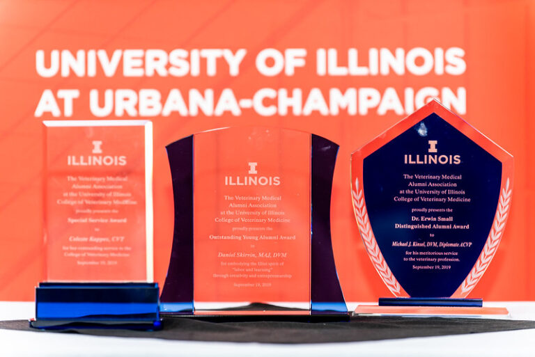 The three alumni awards were staged on a table before the event.