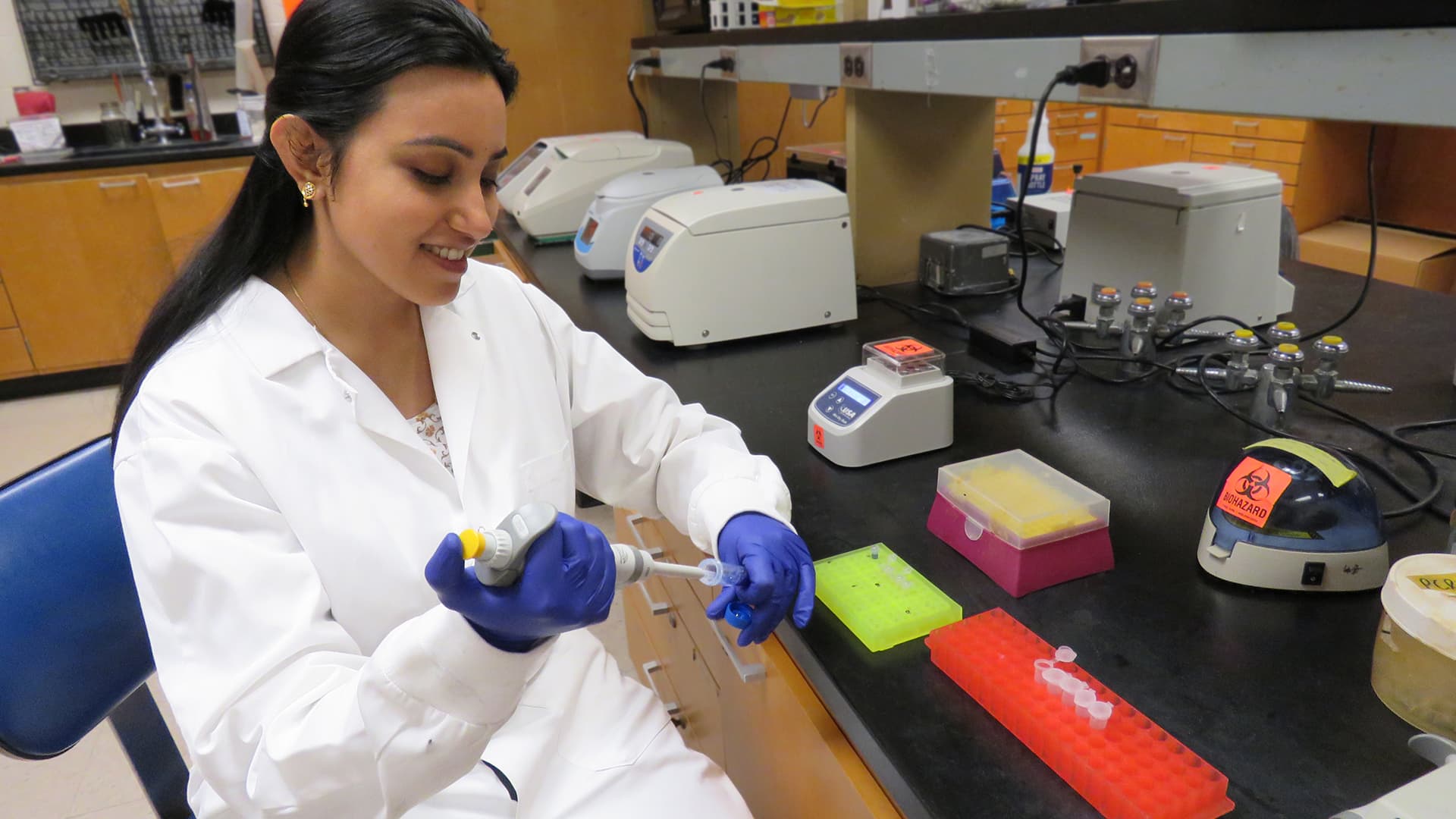 Team member working in Zhang lab