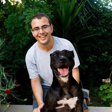 Pavlos with his black and white dog Nikitia