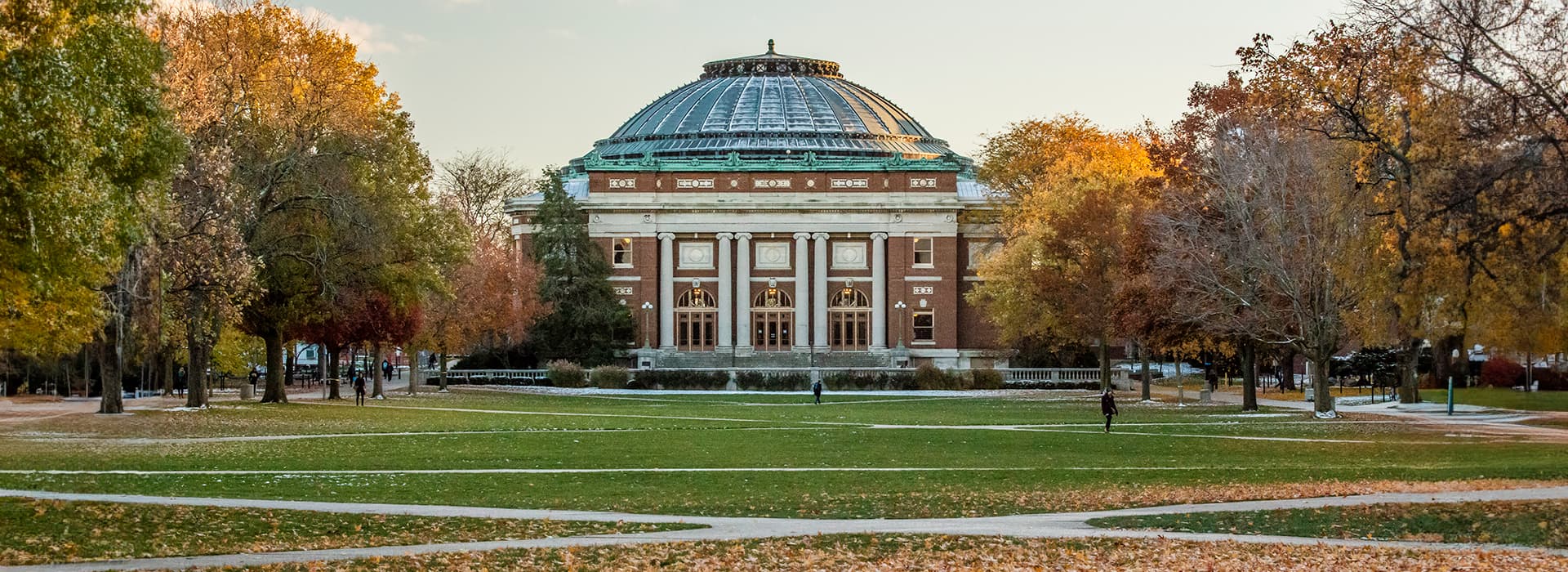 Foellinger Auditorium is located on the south end of the University of Illinois at Urbana-Champagin quad.
