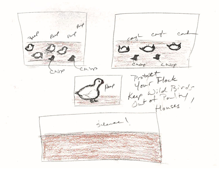 Drawing illustrating an outbreak on a poultry farm