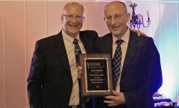 Dr. Tomes and Dr. O'Brien and award from International Veterinary Ultrasound Society