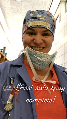 {Sarah Wright after her first solo surgery[