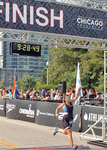 [Anita Kalonaros finishes the Chicago Triathlon]