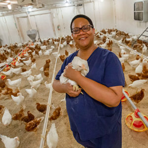 [Dr. Yvette Johnson-Walker in a hen house]