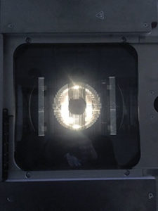 View of the multi-leaf collimator in the TrueBeam.