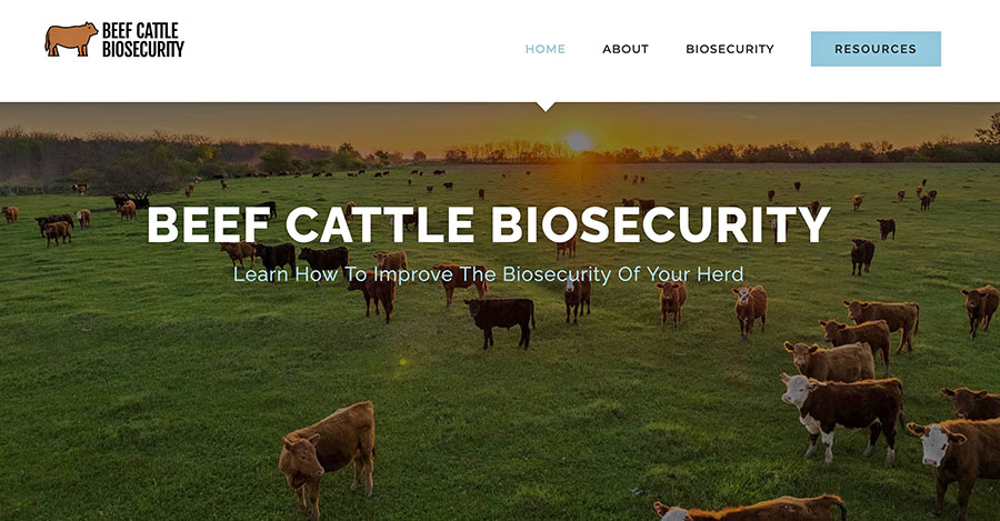 home screen of beef biosecurity website