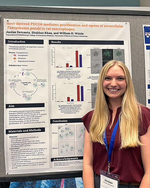 Jordan Demanty in front of her research poster at symposium