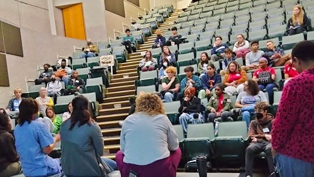 Chicago-area students attend a Q&A session at Open House