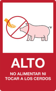 Spanish: Stop-Do not feed or pet pigs