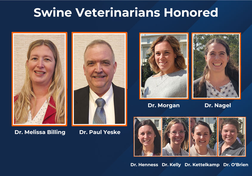 photos of eight swine veterinarians who were recognized at AASV