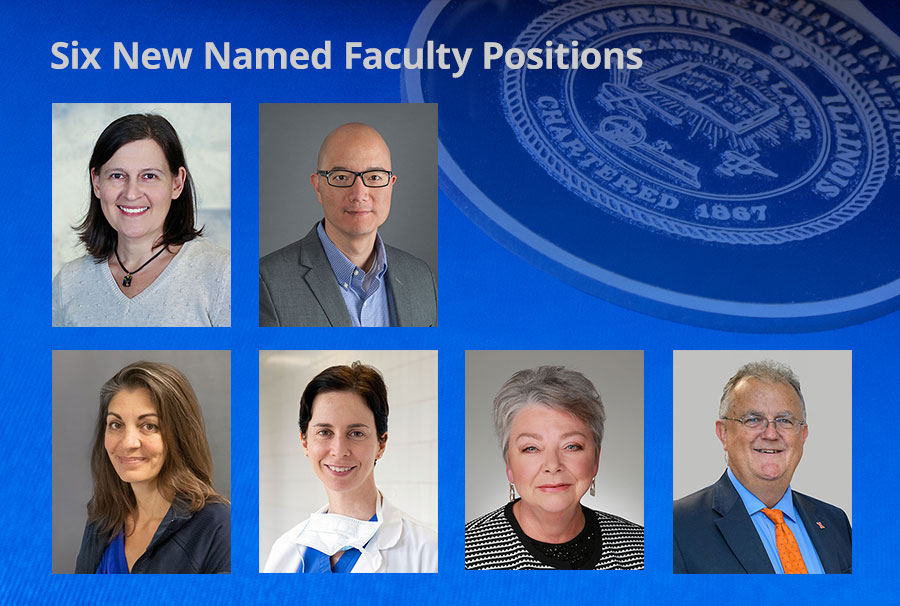 graphic depicting six faculty members appointed to named positions
