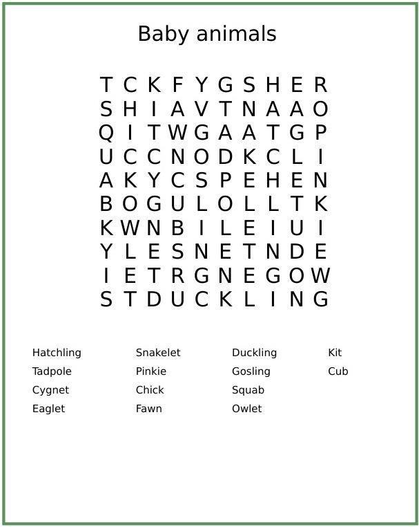 Baby animal word search