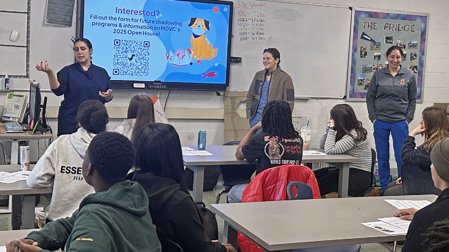 Dr. Ana Valbuena, Dr. Amanda Hampton, and CVT Crystal Redinger at the Chicago High School for Agricultural Sciences