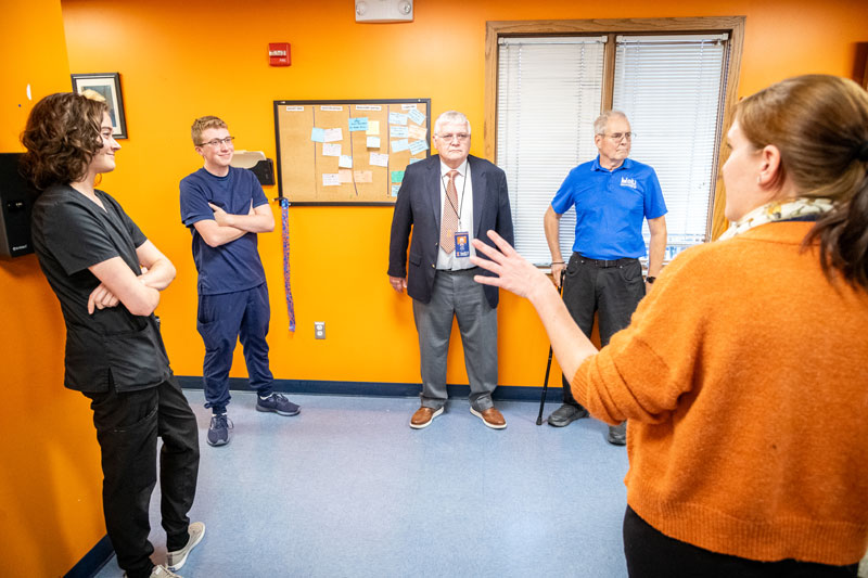 Dr. Stephany Lewis (right) and Dr. John Coyne (center) tour Wildlife Medical Clinic