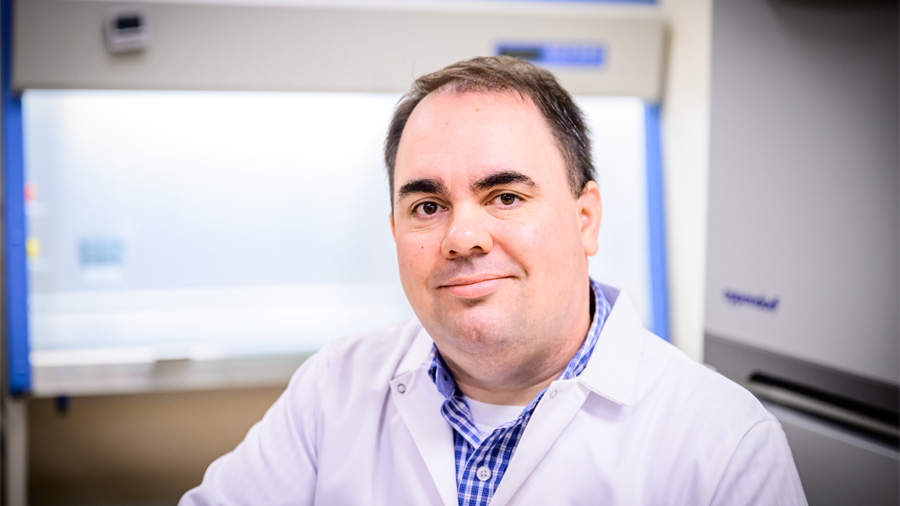 Christopher Gaulke in his lab