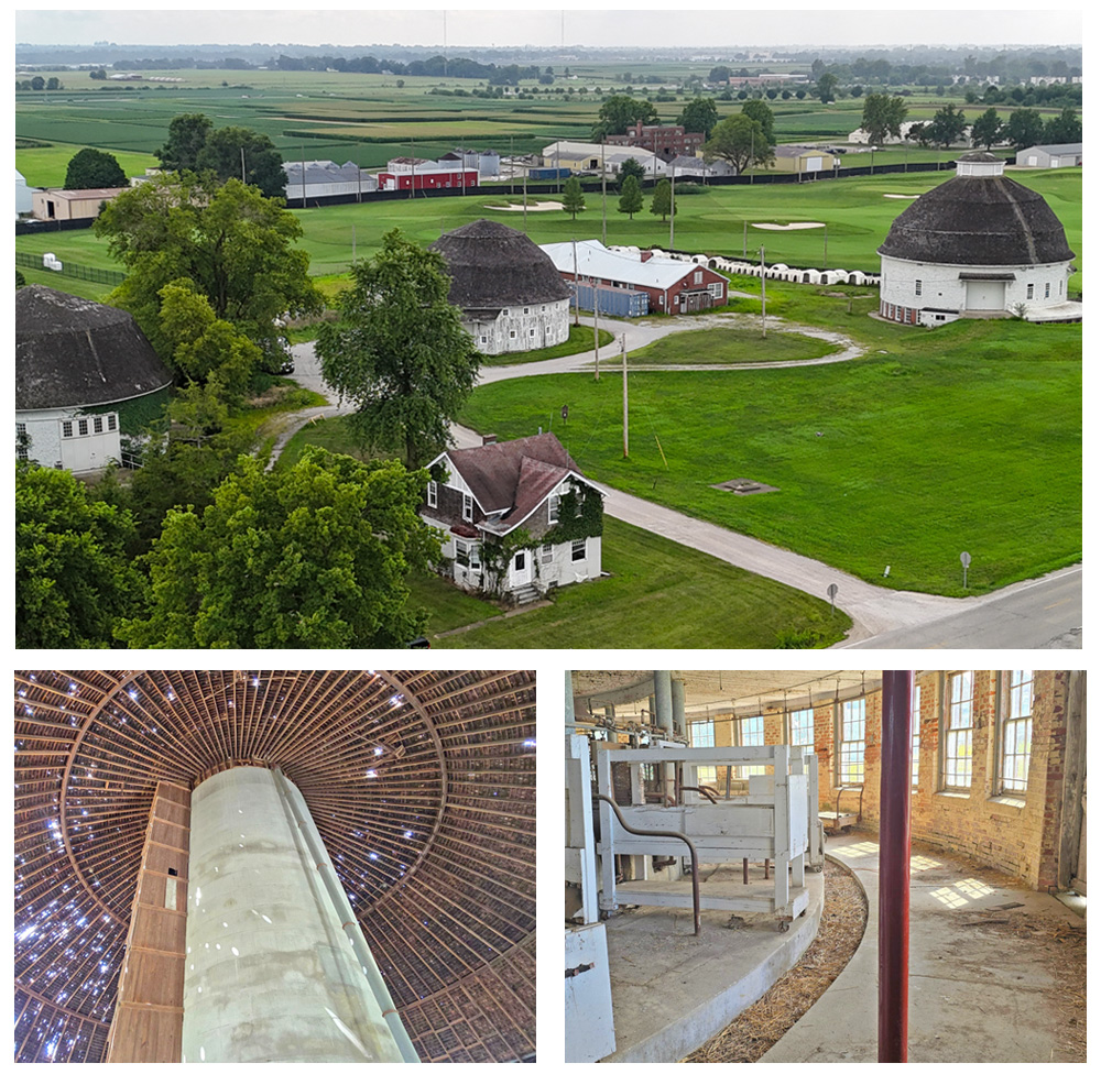 image of exterior and interiors of University of Illinois round barns